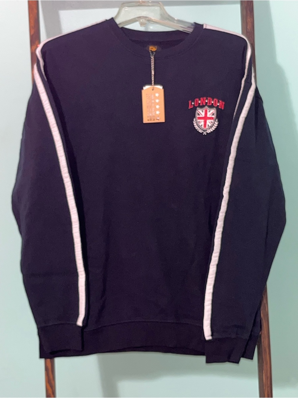 Five Star Navy Crewneck with White Sleeve Taping and Red Crest